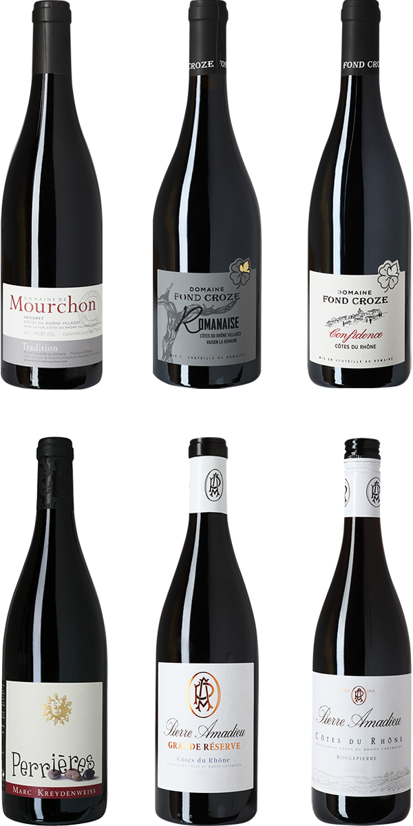 Côtes du Rhône og Rhône Villages Smagekasse med 6 flasker