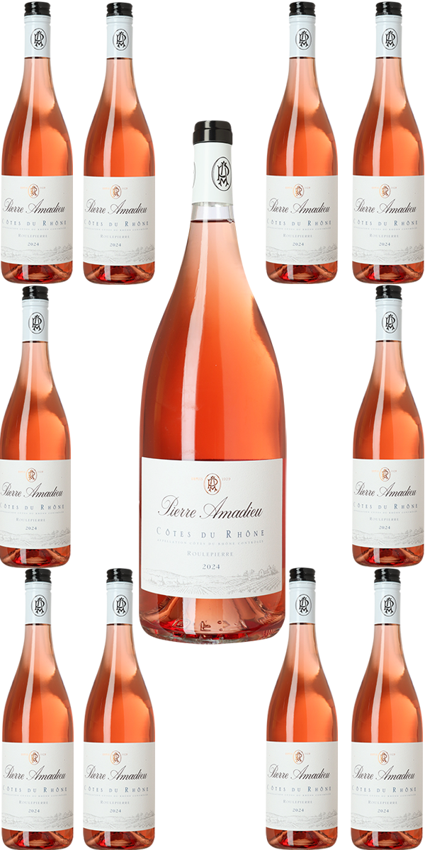 Sampak med 10 fl. Roulepierre rosé (75 cl.) + 1 Magnum rosé på toppen - samt fri fragt